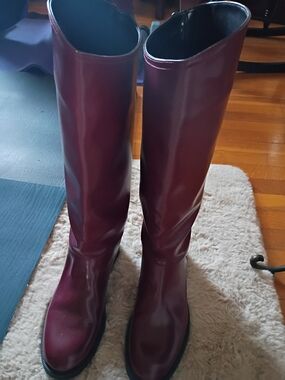 H&M Women's Over-the-Knee Glossy Burgundy Boots